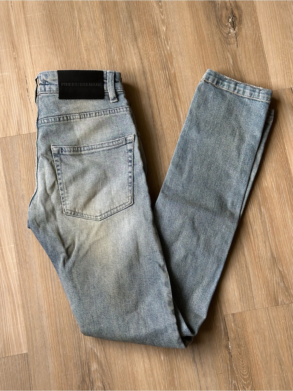 Pierre Balmain Paris Ripped Destroyed Denim Jeans Light Blue Slim Skinny 28
